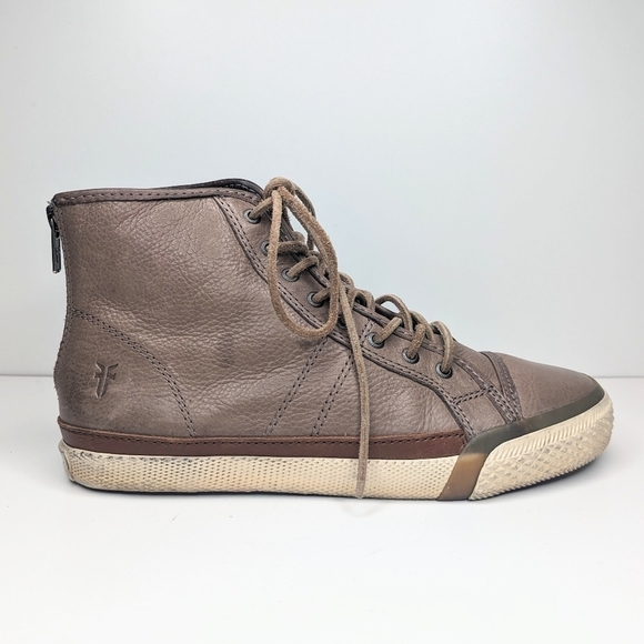 Frye Greene brown leather high top lace up back zip sneakers women's size 7 - Picture 1 of 8
